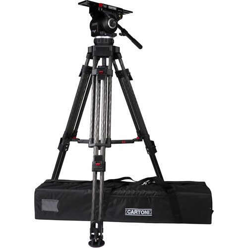 Cartoni Focus 22 Cine Fluid Head with 2-Stage Carbon Fiber Tripod, Mid-Level Spreader, Pan Bar & Bag Kit (100mm) KF22CP-2CM