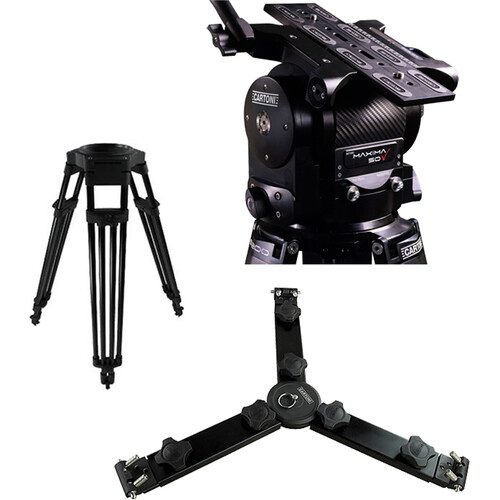 Cartoni Maxima 5.0 System with 1-Stage Aluminum Tripod, Mid Spreader, Feet & Pan Bars KMX5-1AM
