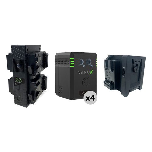 Core SWX NANOX V150 4 x Batteries + Quad Charger + Sharkfin Kit (V-Mount)