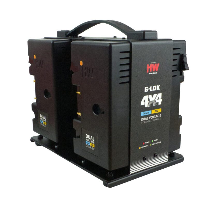 Hawk-Woods 4-Channel G-Lok Simultaneous Dual Voltage charger GL-4X4 Gold Mount